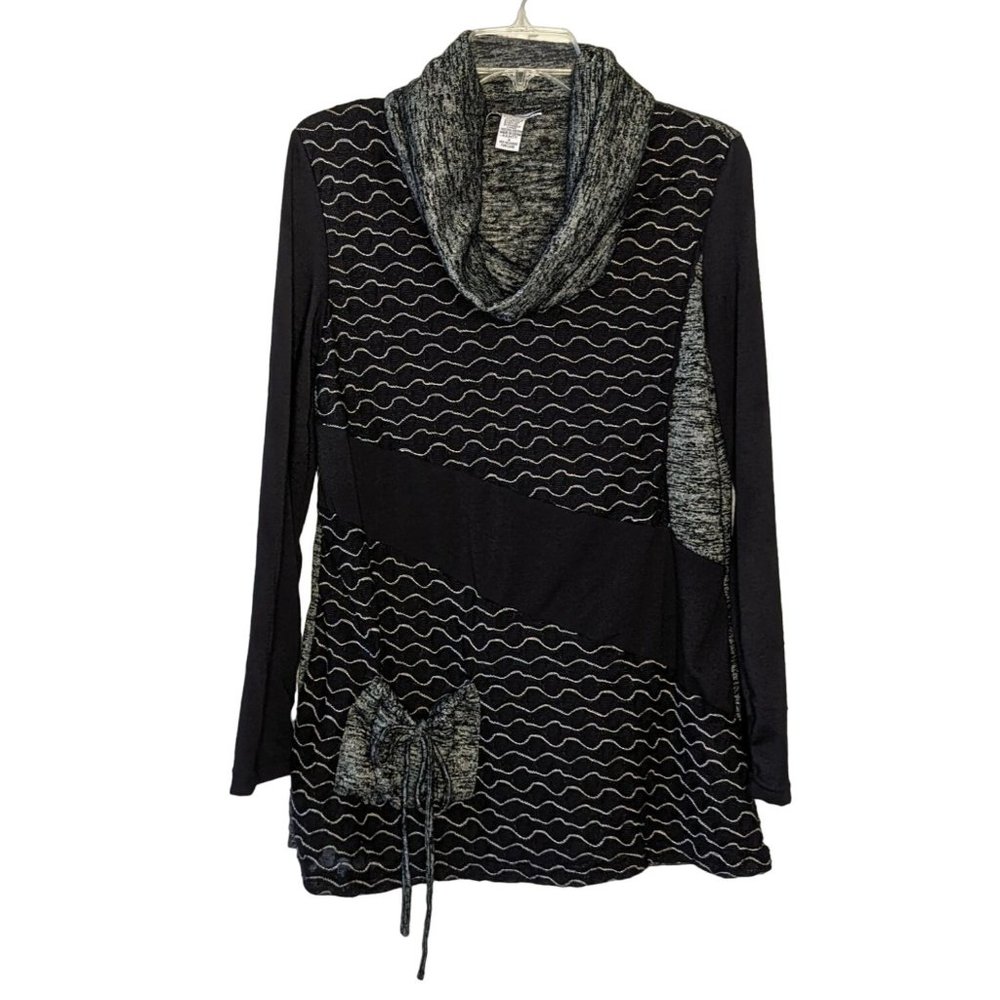 Mirror Image long sleeve black and gray‎ comfortable Bohemian Cowl neck Tunic S